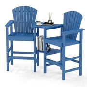 Tall Adirondack Chair Set of 2, HDPE All-Weather Adirondack Bar Stools with Connecting Tray, Blue
