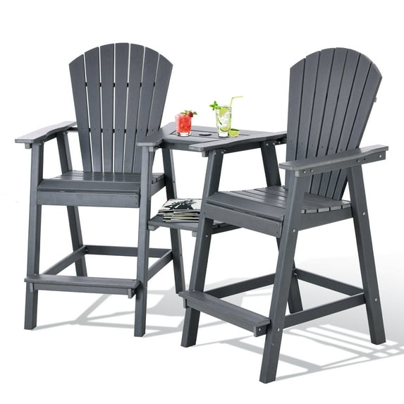 Tall Adirondack Chair Set of 2, HDPE Balcony Chair with Double Connecting Tray, Outdoor Weather Resistant Adirondack Chair, Gray