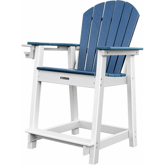 Tall Adirondack Chairs, Adirondack Barstools, Weather Patio Garden Pool Fire Pit Balcony Outdoor Bar Stools HDPE Plastic Barstools with Backs for Garden, Backyard, Yard (Blue)