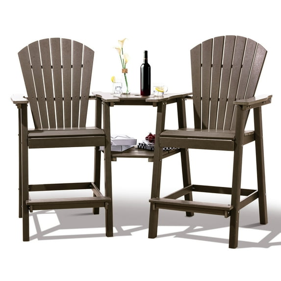 Tall Adirondack Chairs Set of 2,HDPE Outdoor Adirondack Barstools with Double Connecting Tray Patio Stools Weather Resistant for Outdoor Deck Lawn Pool Backyard, coffee