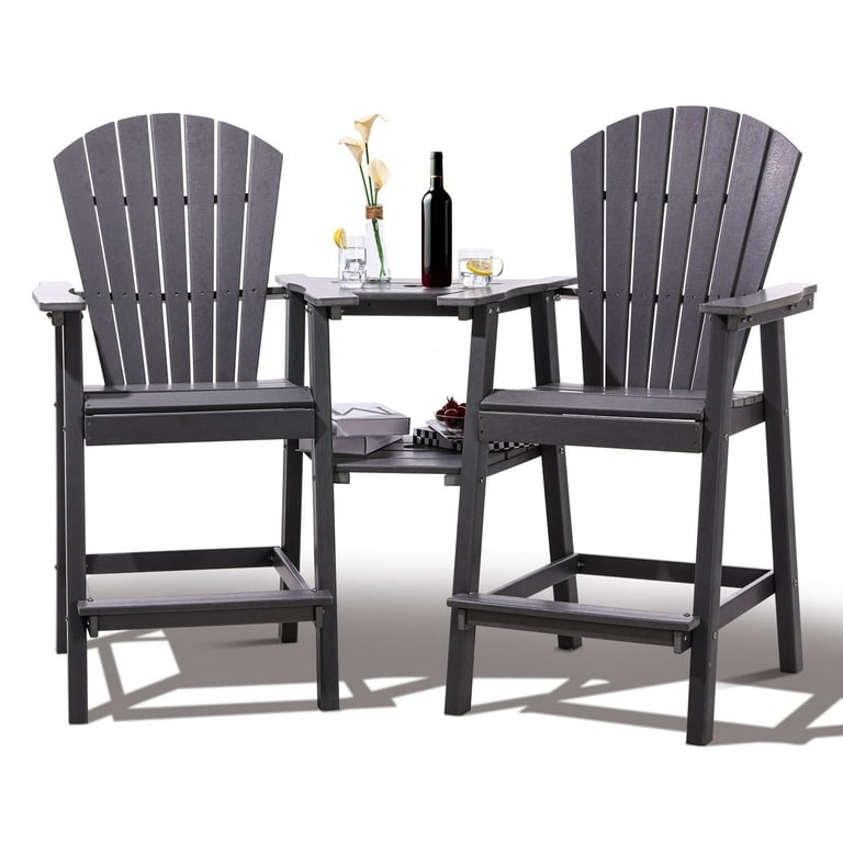 FOOWIN Tall Adirondack Chairs Set of 2 HDPE Outdoor Adirondack Barstools with Double Connecting Tray Patio Stools Weather Resistant for Outdoor Deck