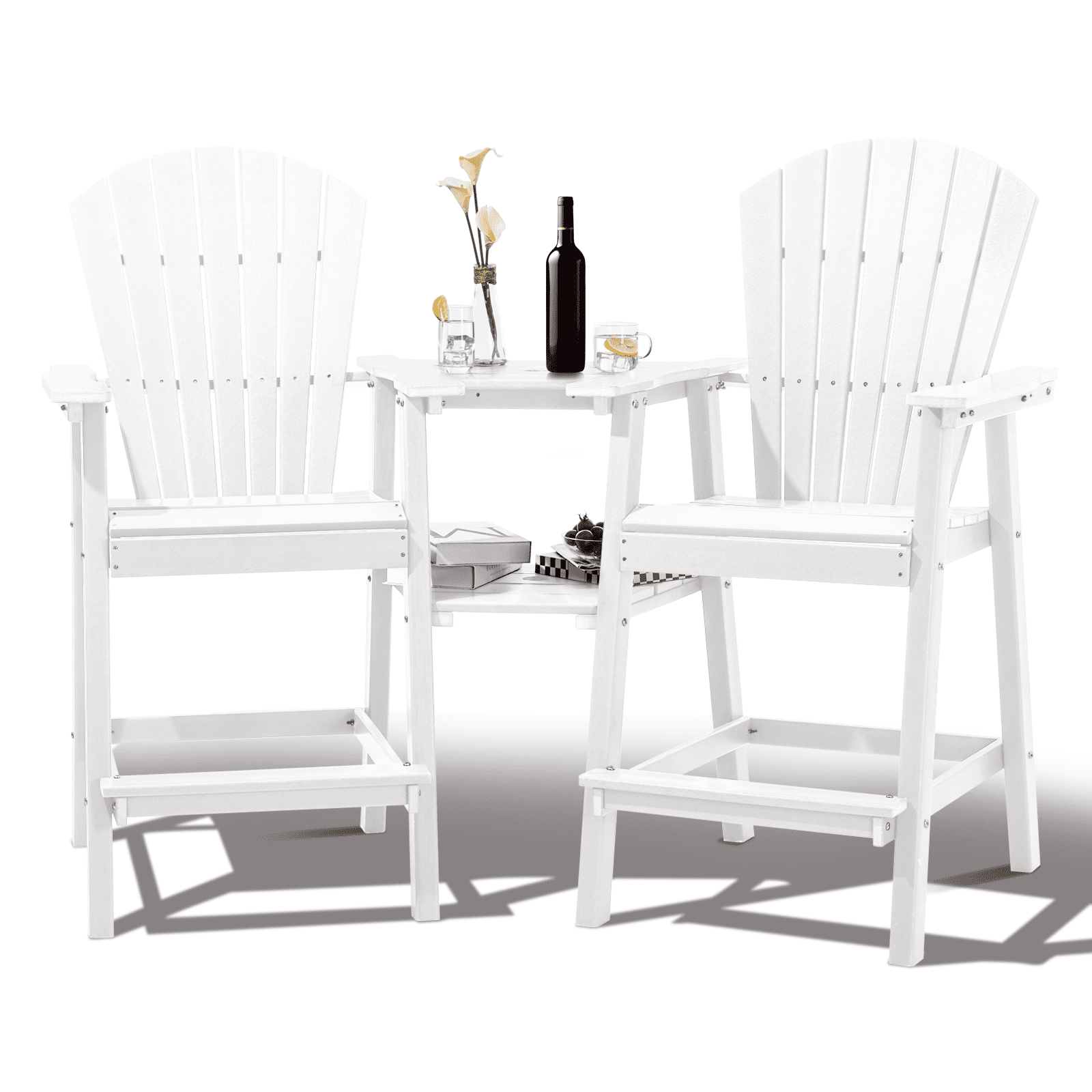 Tall Adirondack Chairs Set of 2, Outdoor Adirondack Barstools with Double Connecting Tray Patio Stools Weather Resistant for Outdoor Deck Lawn Pool Backyard, White - image 1 of 7