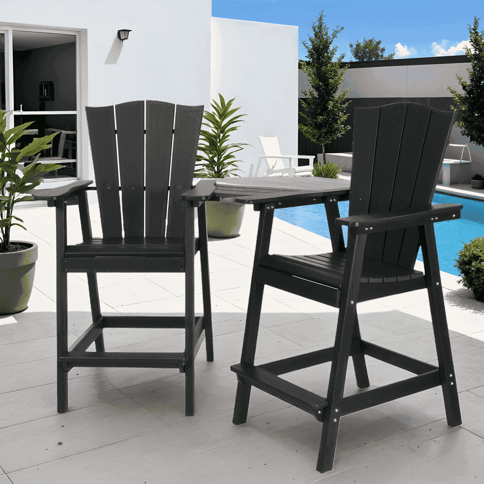 Walmart Black Friday Deals 2025 - Tall Adirondack Chairs Set of 2 Outdoor Modern Bar Stool Height Adirondack Patio Chairs with Removable Connecting for Tray Pool Yard Lawn 2Pcs Black
