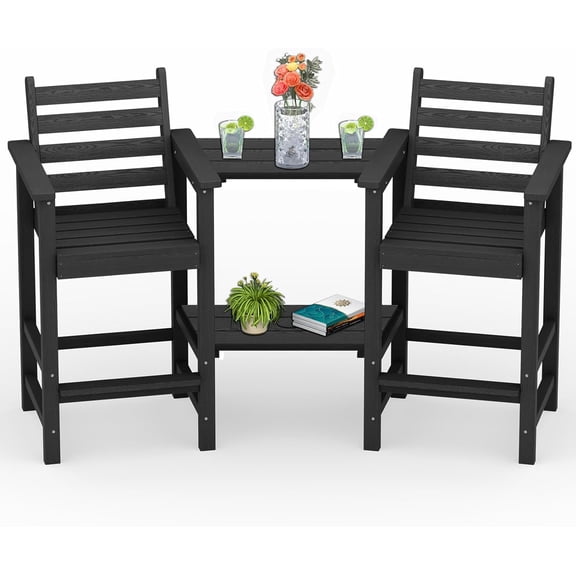 Tall Adirondack Chairs Set of 2, All Weather HDPE Poly Bar Height Balcony Adirondack Chair with Removable Double Connecting Trays, Outdoor Adirondack Barstools for Deck, Patio, Yard, Pool, Lawn