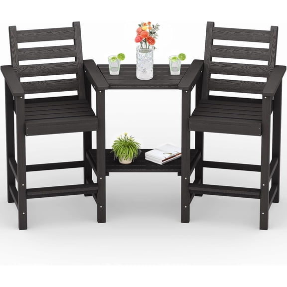 Tall Adirondack Chairs Set of 2, All Weather HDPE Poly Bar Height Balcony Adirondack Chair with Removable Double Connecting Trays, Outdoor Adirondack Barstools for Deck, Patio, Yard, Pool, Lawn
