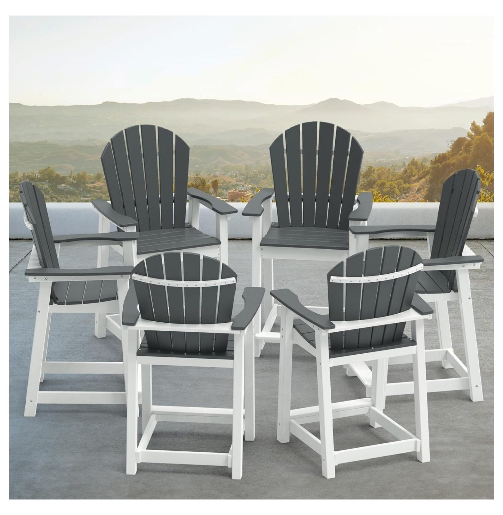 Tall Adirondack Chairs Set of 6, Patio Chairs with 5" Widened Armrests and Footrest, HDPE