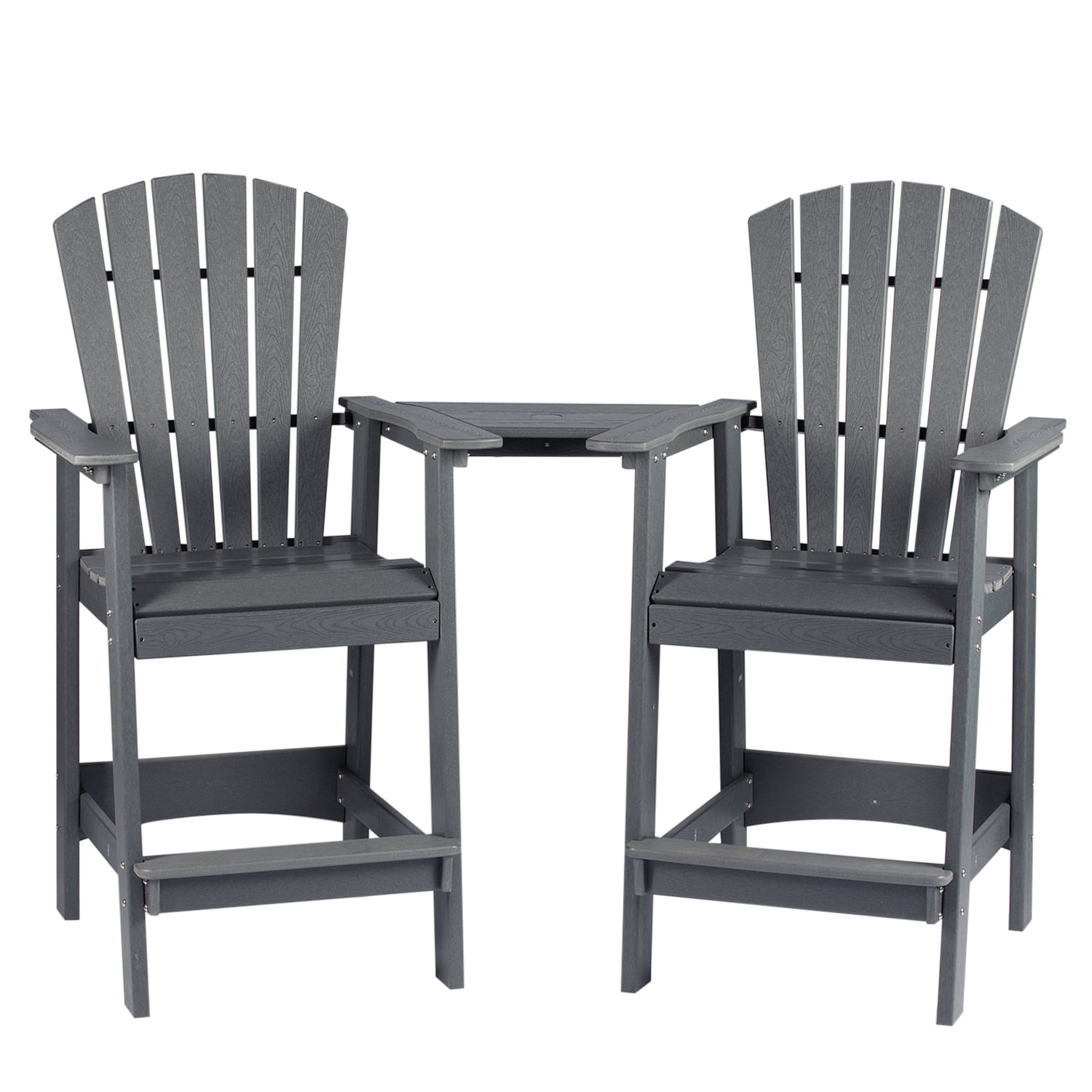 Gray HDPE Tall Adirondack Barstools with Connecting Tray and Footrest
