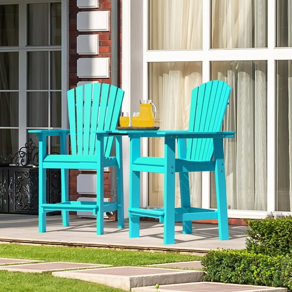 Tall Adirondack Chairs Set of 2,Outdoor Adirondack Barstools with Double Connecting Tray Patio Stools Weather Resistant for Outdoor Turquoise