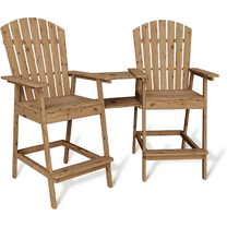 Tall Adirondack Chairs Set of 2,Outdoor Barstools with Connecting Tray for Garden Patio Lawn Pool Backyard