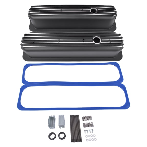 Tall Alum. Finned Center Bolt Vortec Valve Covers Black for Chevy 5.0L & 5.7L