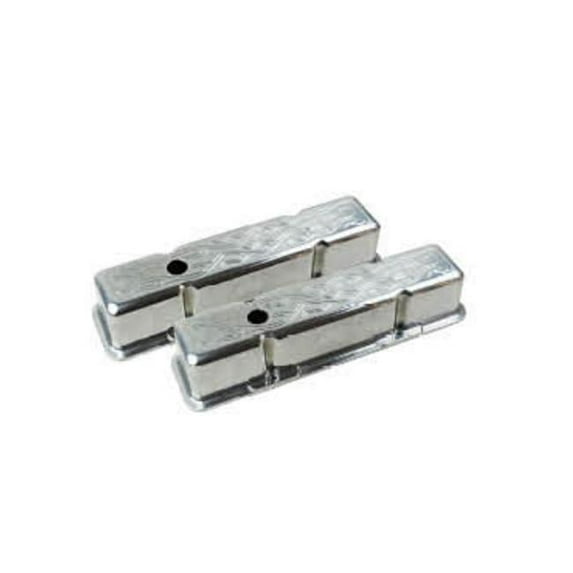 Tall Aluminum Flame Valve Cover with Hole for 1958-1986 SBC, Chrome