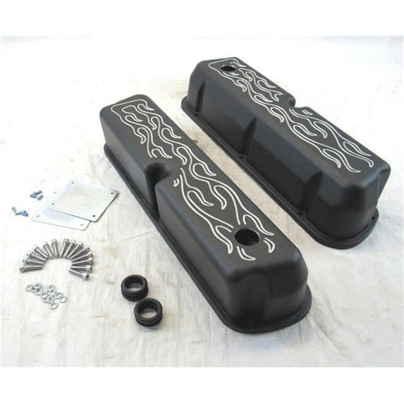 Tall Aluminum Flame Valve Covers with Hole for 1962-1985 Ford 289-302-351W-5.0L, Black