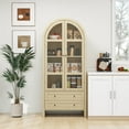thumbnail image 1 of Tall Arched Bookcase, 70" Kitchen Pantry Cabinet with Doors and Drawers, Modern Display Cabinet with Adjustable Shelves, Freestanding Cupboard Suitable for Living Room, 1 of 9
