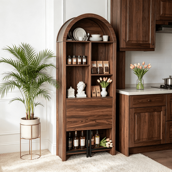 Tall Arched Folding Craft Desk with Storage, Space-Saving Home Office Solution