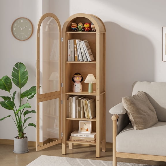 Tall Arched Storage Display Cabinet, Arched Pantry Cabinet with Doors, Acrylic Glass Doors
