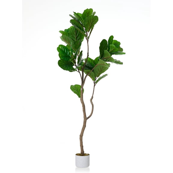 Tall Artificial Fiddle Leaf Fig Tree in Pot – Realistic Faux Ficus Lyrata with Natural Trunk & Lifelike Leaves – Decorative Indoor Floor Plant for Home, Office, Living Room, Entryway – Ficus lyrata