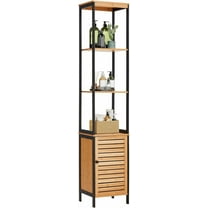 Tall Bamboo Bathroom Cabinet, 5 Tier Floor Shelving Unit with Open Shelves & Cabinet Storage, Premium Moso Bamboo Organizer for Bathroom, Kitchen, or Living Room