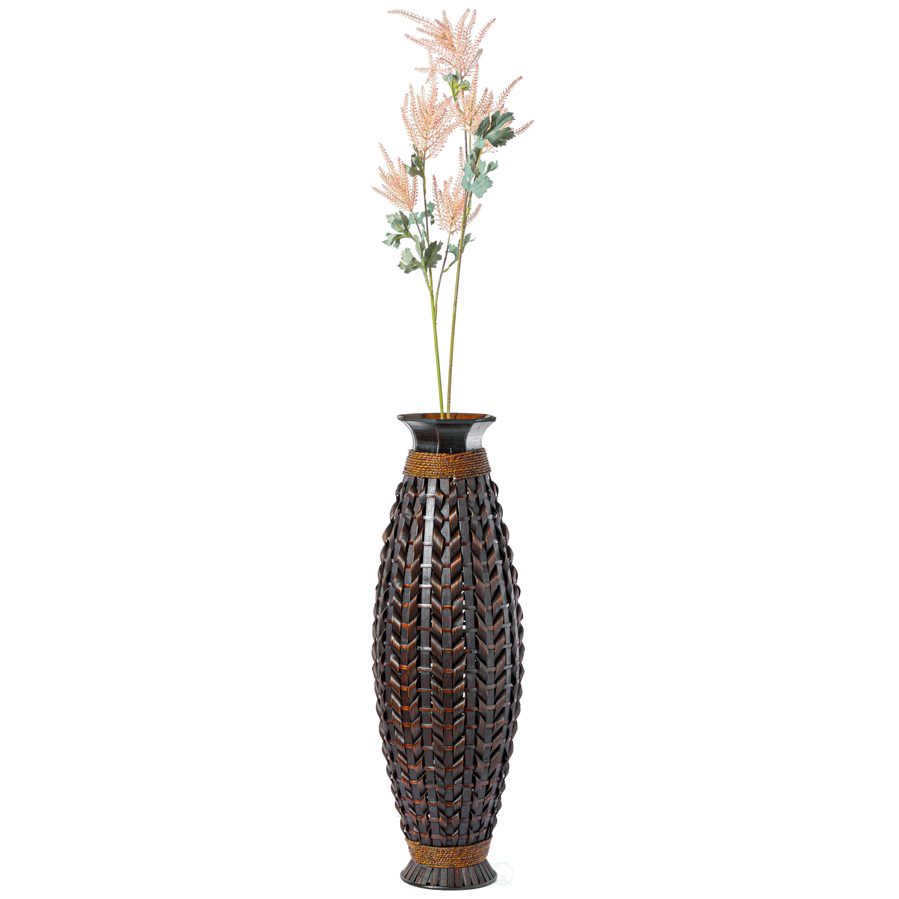 Tall Black Bamboo Floor Vase with Wicker Woven Design, 39 Inches High