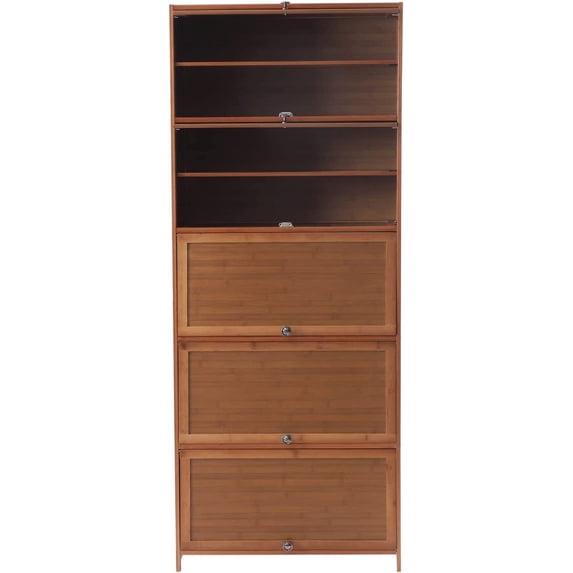 Tall Bamboo Shoe Storage Cabinet with Doors 10 Tier Free Standing Shoe Rack Cabinet Shoe Display Shelf Side Storage Organizer for Sneakers Boots Heels Sandals