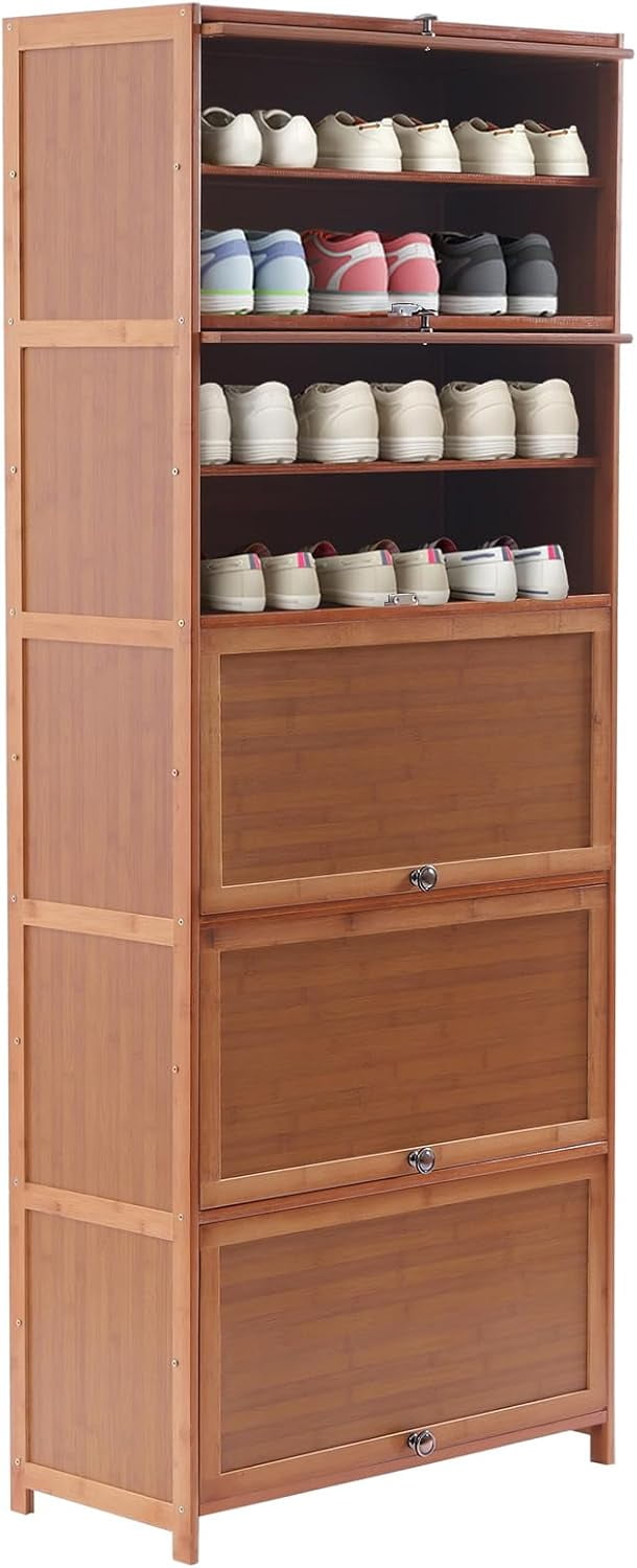Tall Bamboo Shoe Storage Cabinet With Doors, 11 Tiers Freestanding Shoe ...