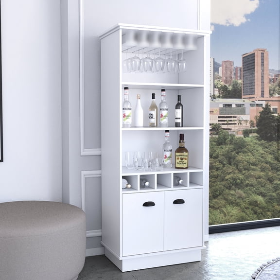 Tall Bar Cabinet with Glass | Provide Storage for Wine and Books | Laminated Particle Board | Match Home Décor
