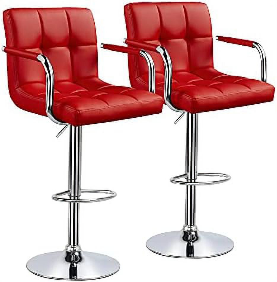 Tall Bar Stools Set Of 2 Modern Square PU Leather Adjustable Barstools