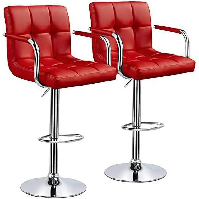 Tall Bar Stools Set Of 2 Modern Square PU Leather Adjustable Barstools