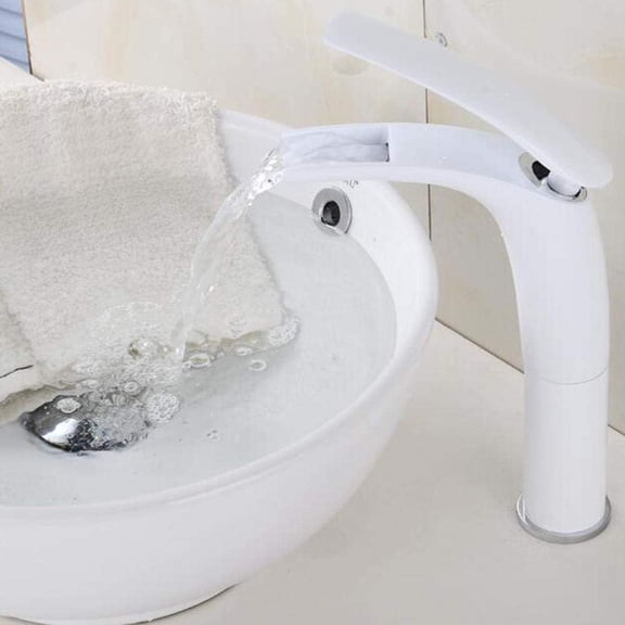 Tall Basin Mixer Tap Waterfall Bathroom Sink Taps White Bathroom Waterfall Faucet Hot and Cold Brass Basin Faucet