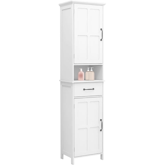 Tall BatHROOM cABINET, nARROW sTORAGE cABINET WITH 1 dRAWER & 2 dOORS, fREESTANDING sLENDER cABINET cUPBOARD, aNTI-tIPPING lINEN cABINET FOR bATHROOM, lIVING rOOM, hOME oFFICE