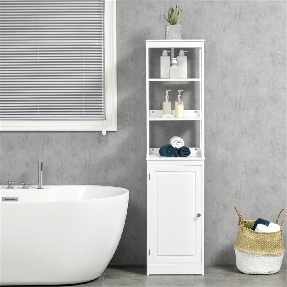 Tall Bathroom Cabinet with 3 Open Shelves and 1-Door Cabinet ...