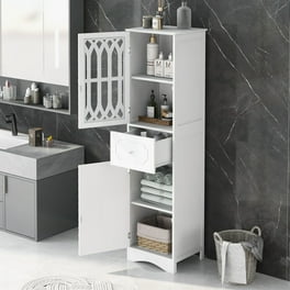 Tall Bathroom Storage Cabinet Multifunctional Storage Cabinet with Adjustable Shelf Drawer and 2 Doors Freestanding Linen Tower 16.5 L x 14.2 W x 63.8 H White Walmart