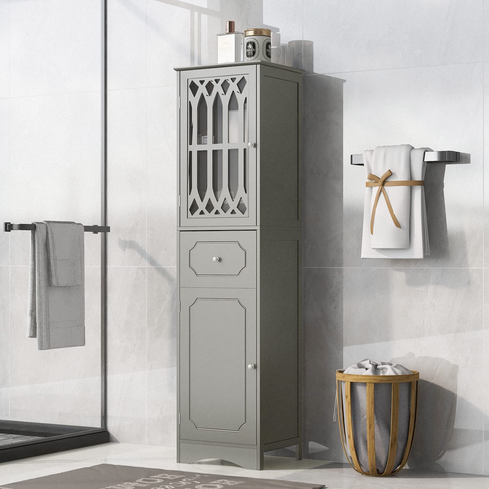Tall Bathroom Cabinet with Drawer and 2 Door Cabinet, Slim Storage ...