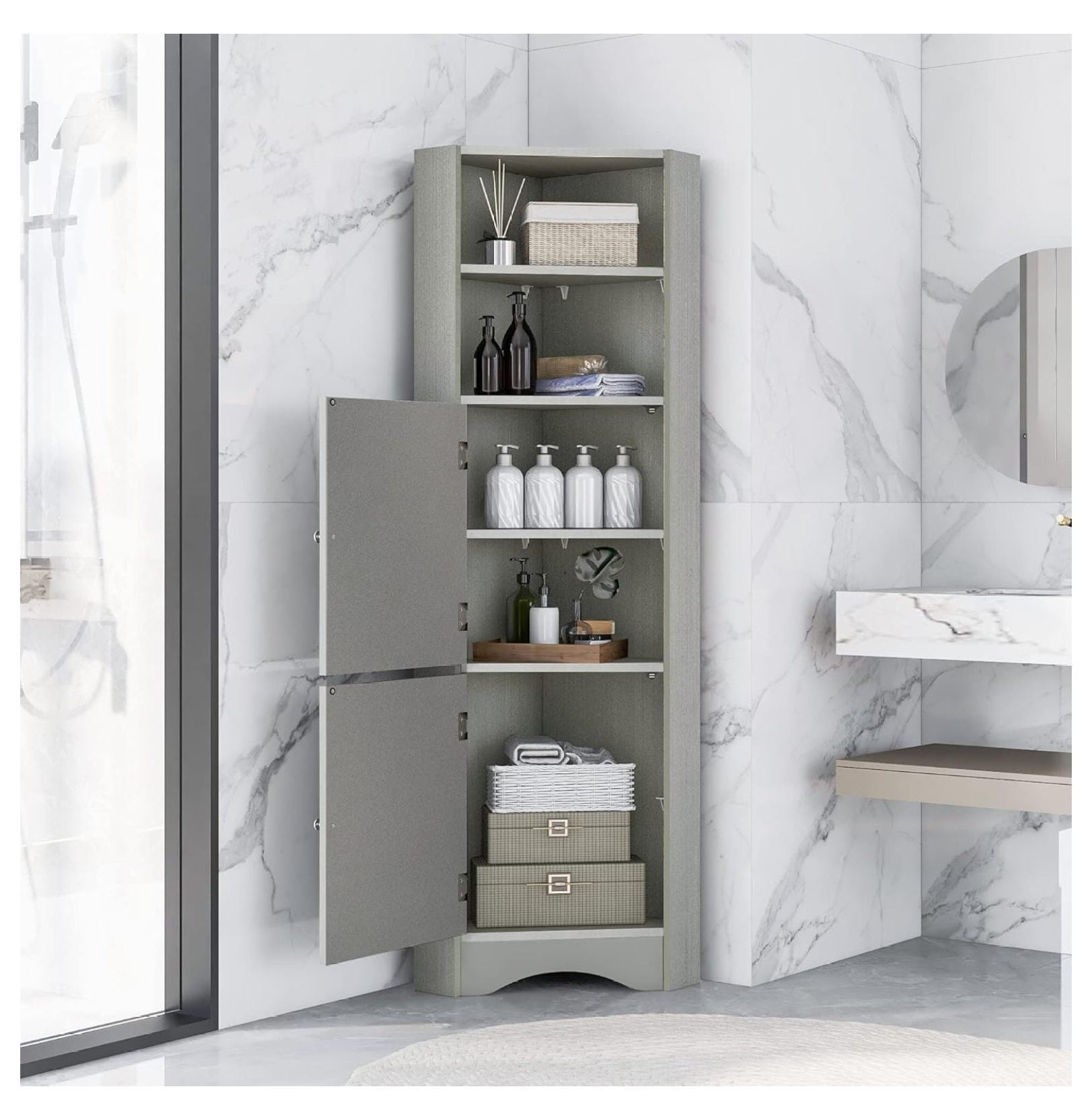 Tall Bathroom Freestanding Corner with Doors and