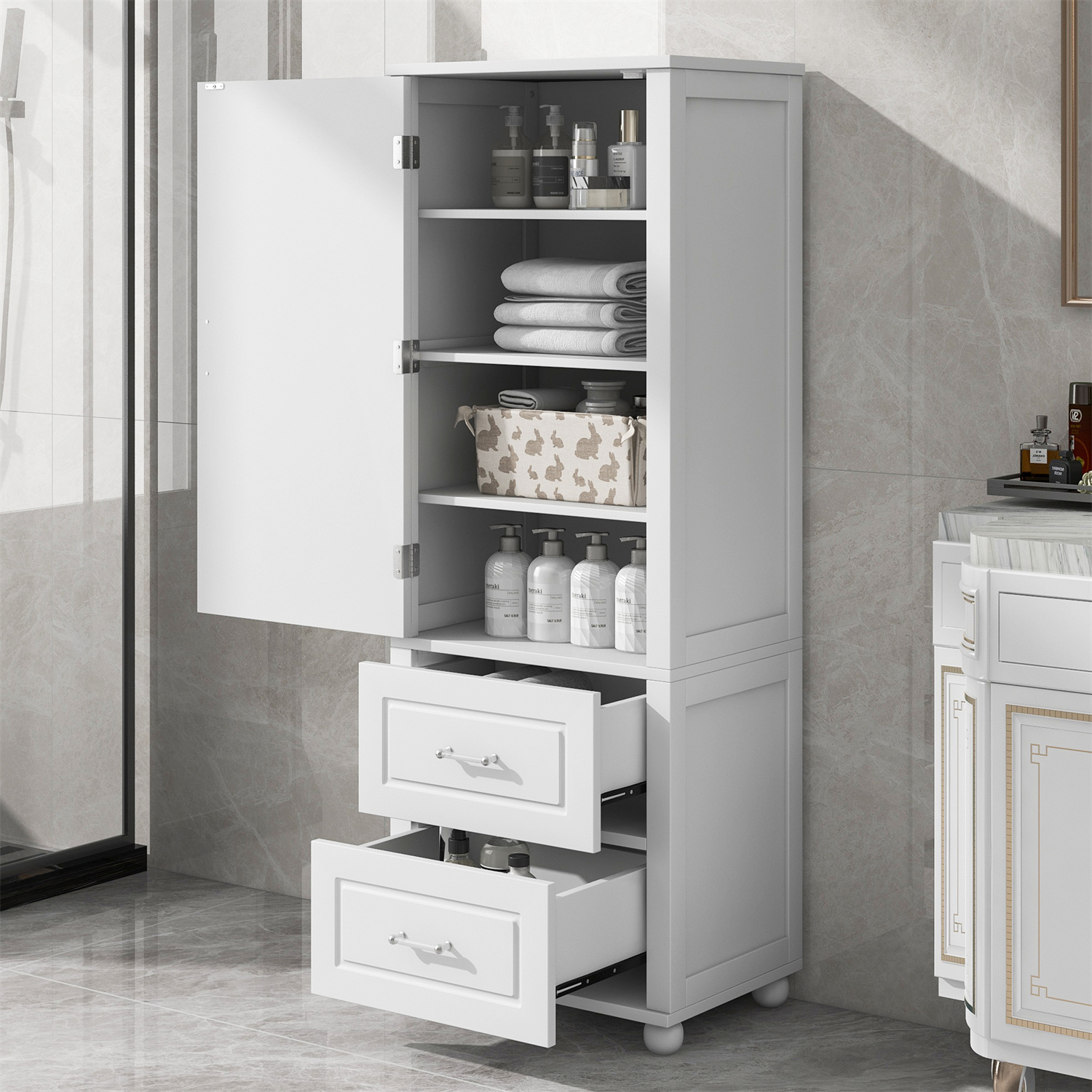 Tall Bathroom Cabinet, Freestanding Storage Cabinet with Two Drawers ...