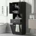 thumbnail image 1 of 5-Tier Tall Storage Cabinet with Laundry Basket, Drawer & Adjustable Shelves, Bathroom Cabinet Floor Cabinet with Doors for Living Room, Bathroom, Black, 1 of 9