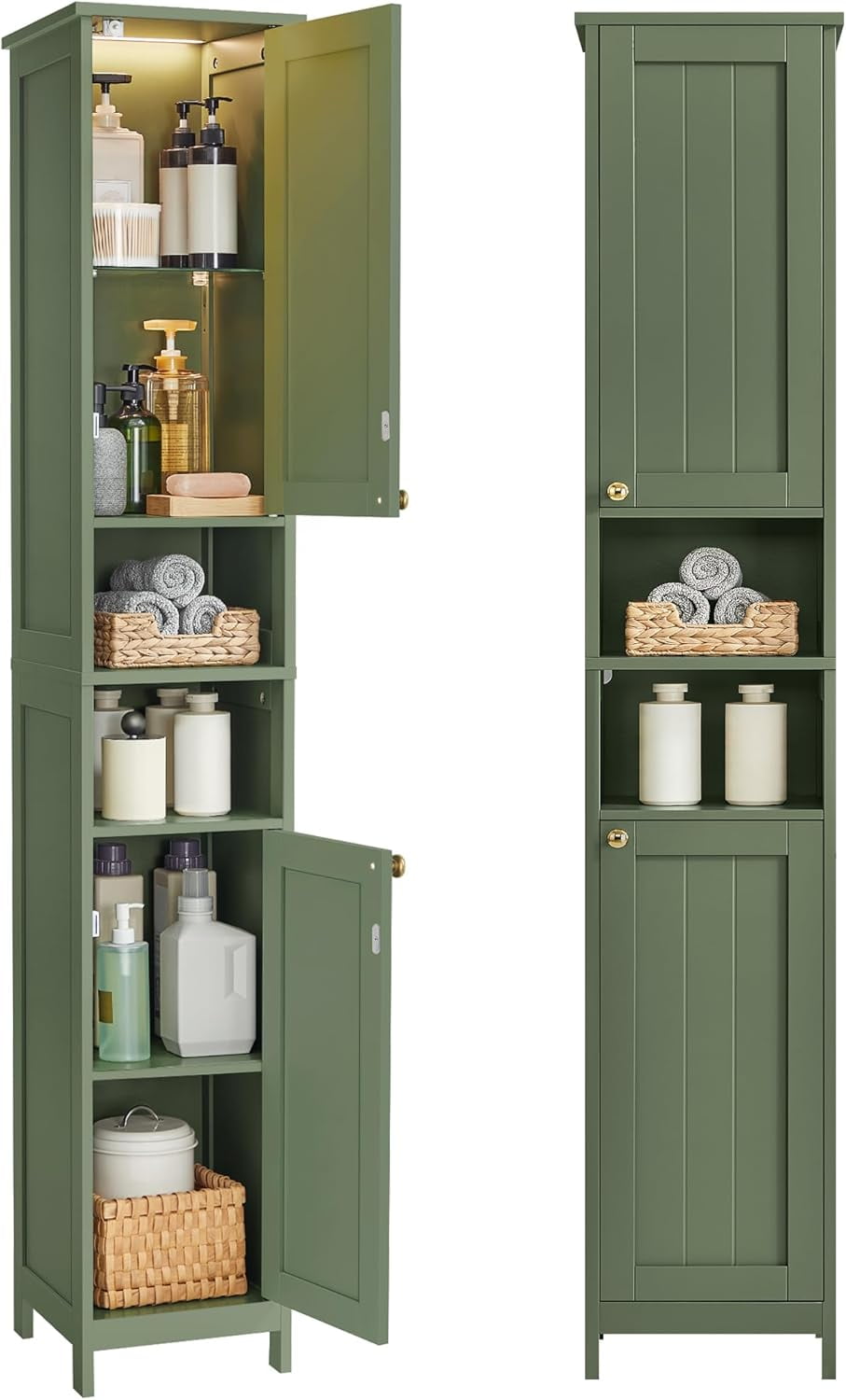 Tall Bathroom Cabinet with Lights, Slim Bathroom Storage Cabinet ...