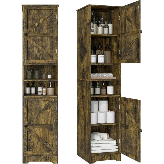 Tall Bathroom Cabinet, Storage Cabinet with 2 Doors & 2 Open Storage Compartments, Adjustable Shelf, for Bathrooms, Kitchens, Entrances, or Bedrooms（White）