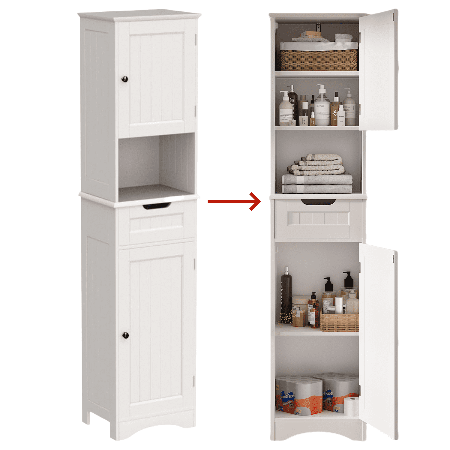 Tall Bathroom Cabinet with Adjustable Shelves - Stylish White Storage Cabinet with Doors, Perfect for Bathroom, Kitchen, or Living Room