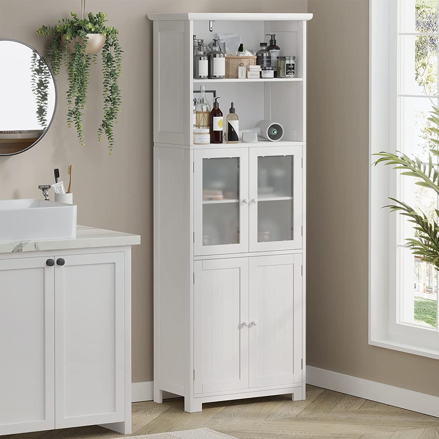 Tall Bathroom Cabinet With Door And Shelf White Com