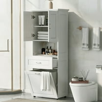 Tall Bathroom Cabinet with Laundry Basket, Adjustable Shelves, Large Storage Space Tilt-Out Laundry Hamper and Upper Storage Cabinet, White