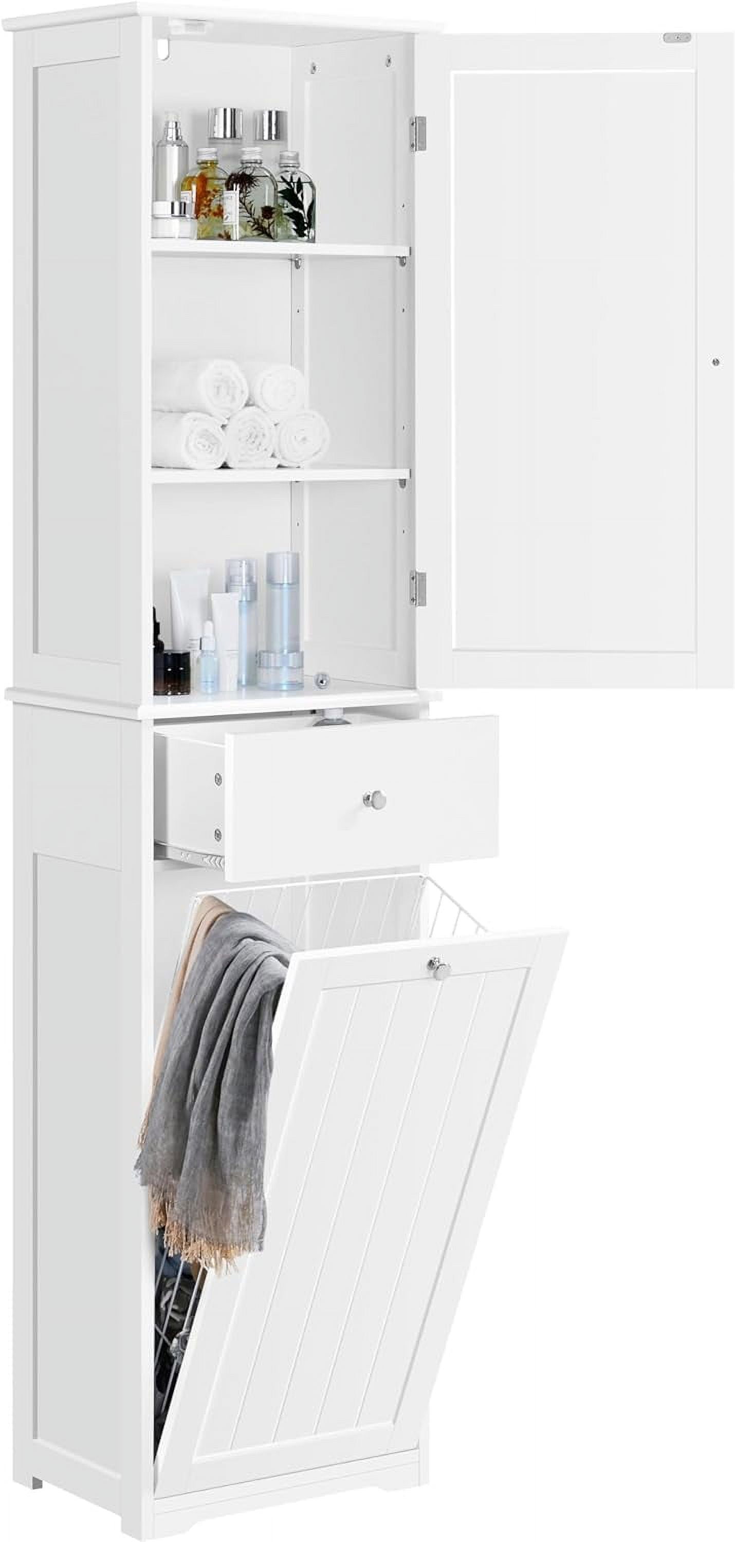Tall Bathroom Cabinet with Laundry Basket, Tilt-Out Laundry Hamper with Upper Storage Cabinet ...