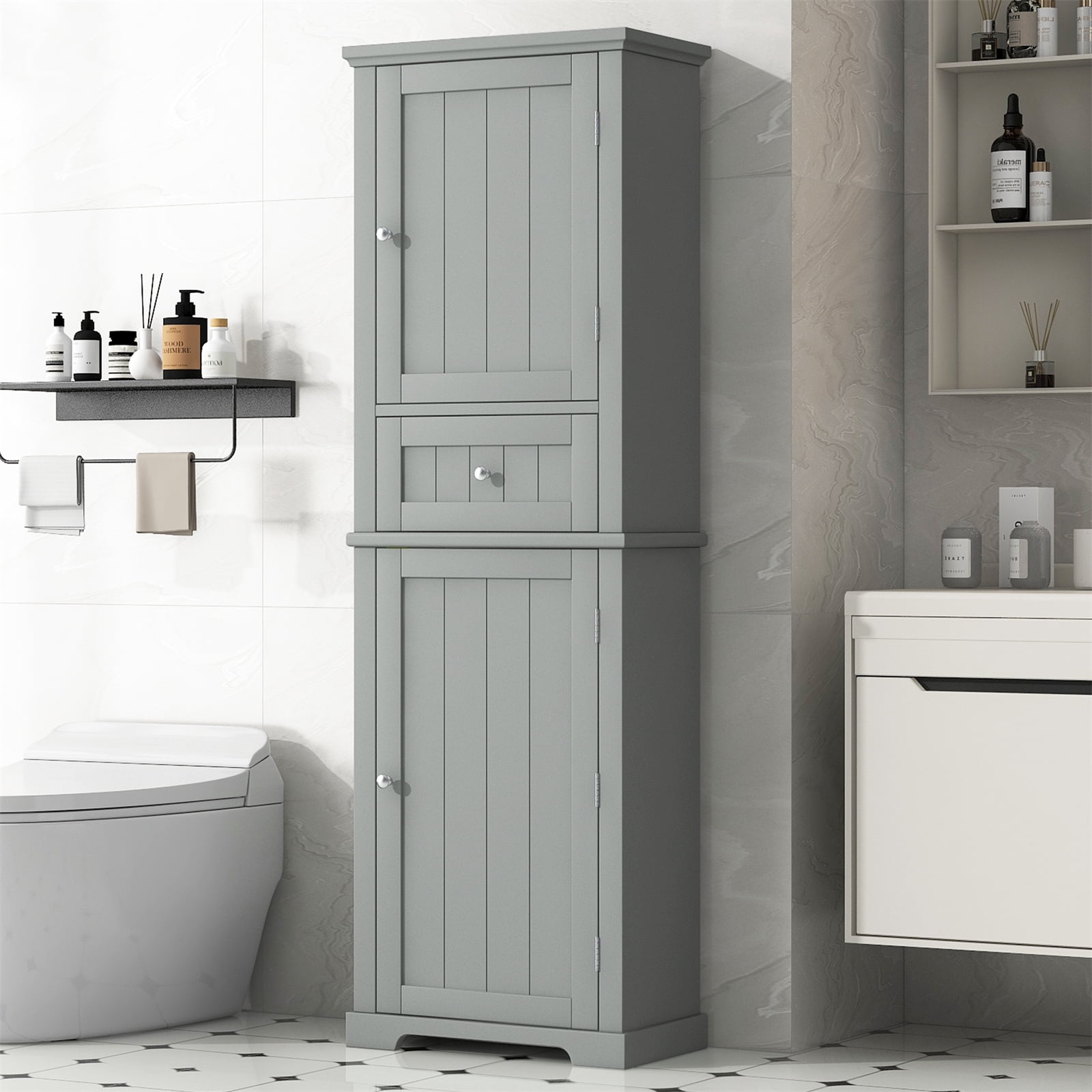 Tall Bathroom Storage Cabinet, 67" H Freestanding Storage Cabinet with ...