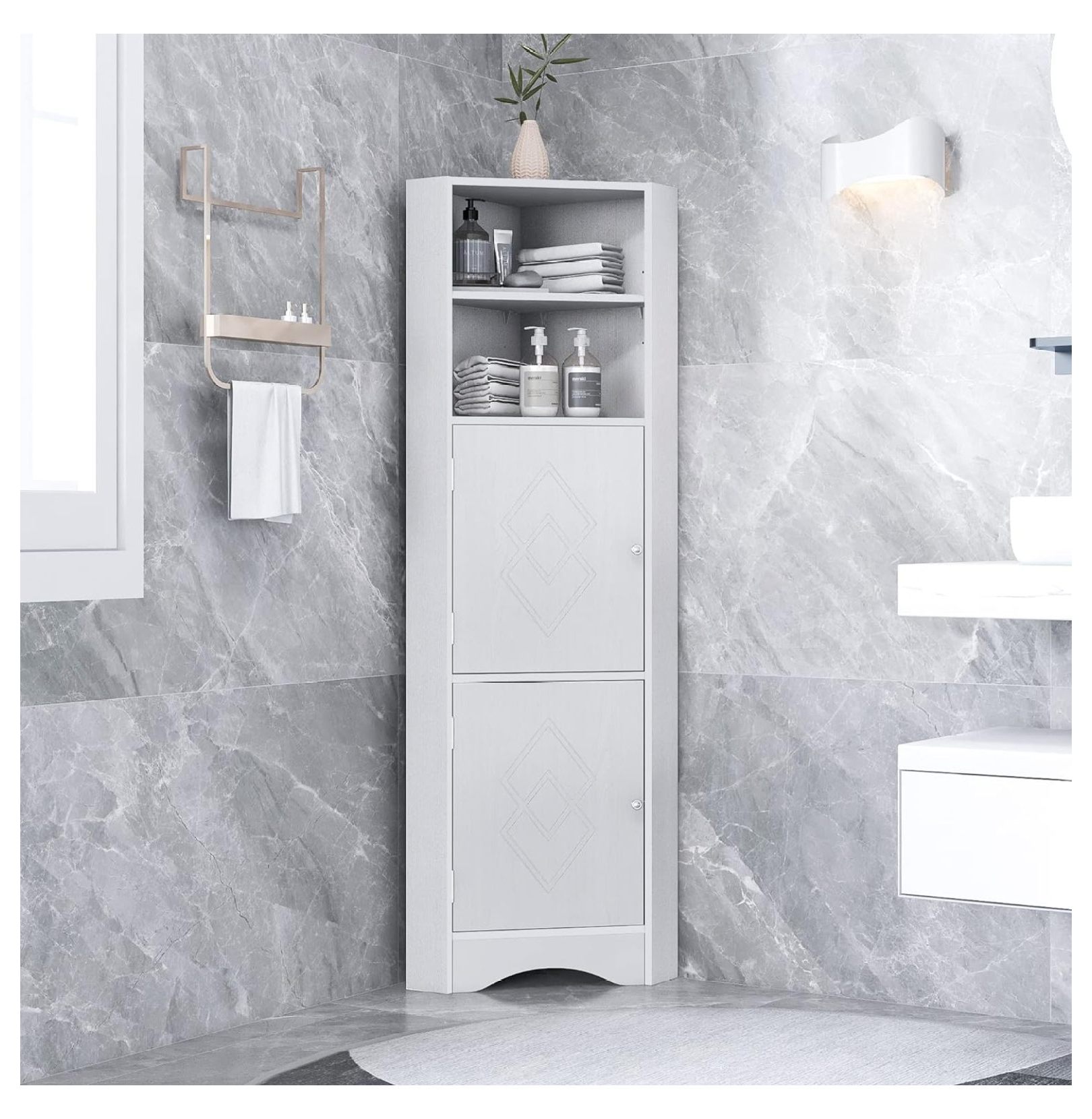 Tall Bathroom Storage Cabinet Corner Cabinet with 2 Cabinets and 2 ...