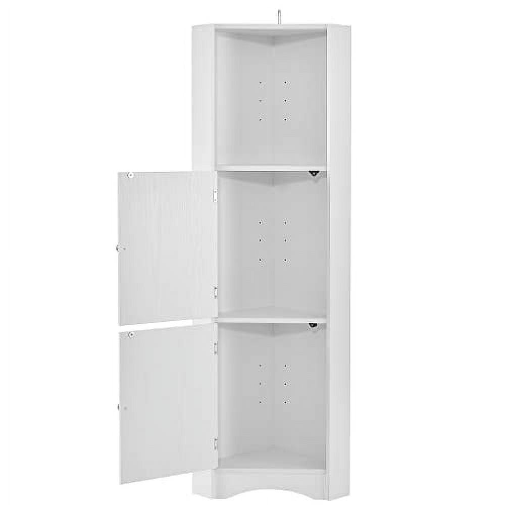 Tall Bathroom Storage Cabinet Corner Cabinet With 2 Cabinets And 2 Tiers Outside Shelves