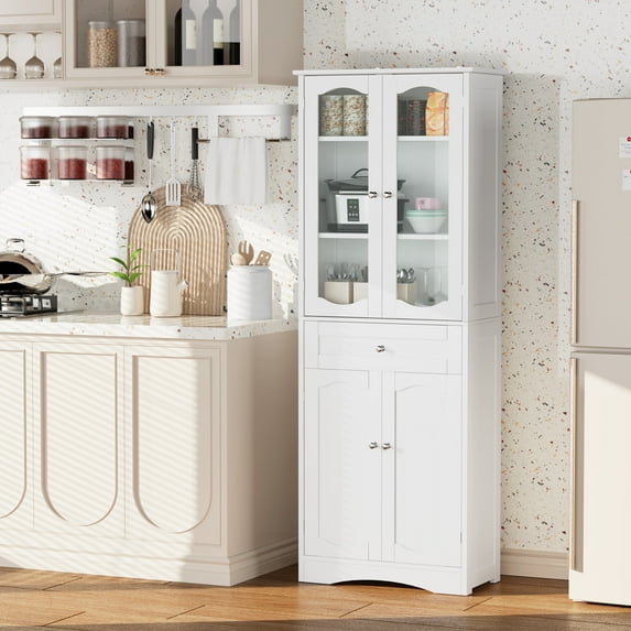 Tall Bathroom Storage Cabinet, Bathroom Floor Cabinet with 4 Doors and 1 Drawer, Equipped with Anti-Tipping Device, Freestanding Large Cabinet for Bathroom Living Room Kitchen,White