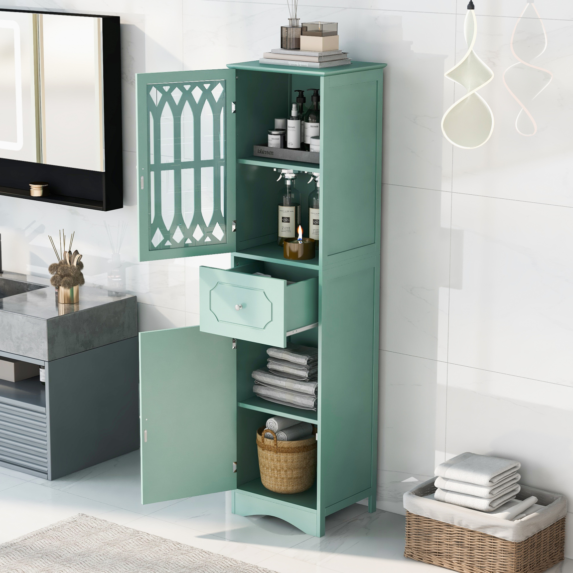 Tall Bathroom Storage Cabinet, Freestanding Storage Cabinet with Drawer ...