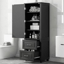 Tall Bathroom Storage Cabinet, Freestanding Cabinet with 2 Drawers, Adjustable Shelf