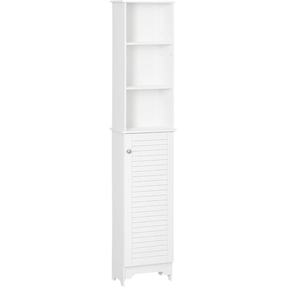 Tall Bathroom Storage Cabinet/Freestanding Linen Tower with 3-Tier Open Adjustable Shelf, White