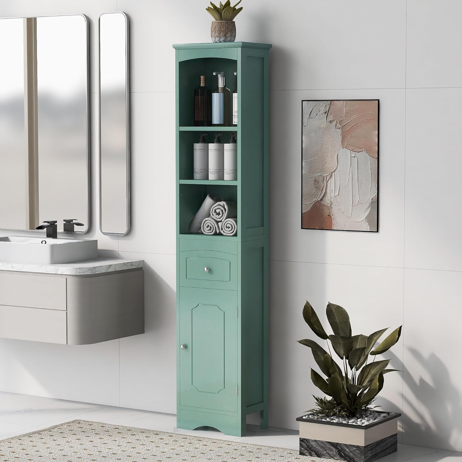Tall Bathroom Storage Freestanding Storage with Drawer