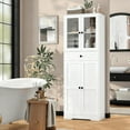 thumbnail image 1 of Tall Bathroom Storage Cabinet with Glass Doors, 67" Tall Freestanding Linen Cabinet with Adjustable Shelves, Floor Standing Organizer for Bathroom, Living Room, Kitchen, (White), 1 of 14